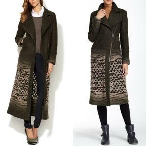 L.A.M.B. Long Laser Cut Asymmetric Boiled Wool Green Ombre Zip Coat Womens 6/8